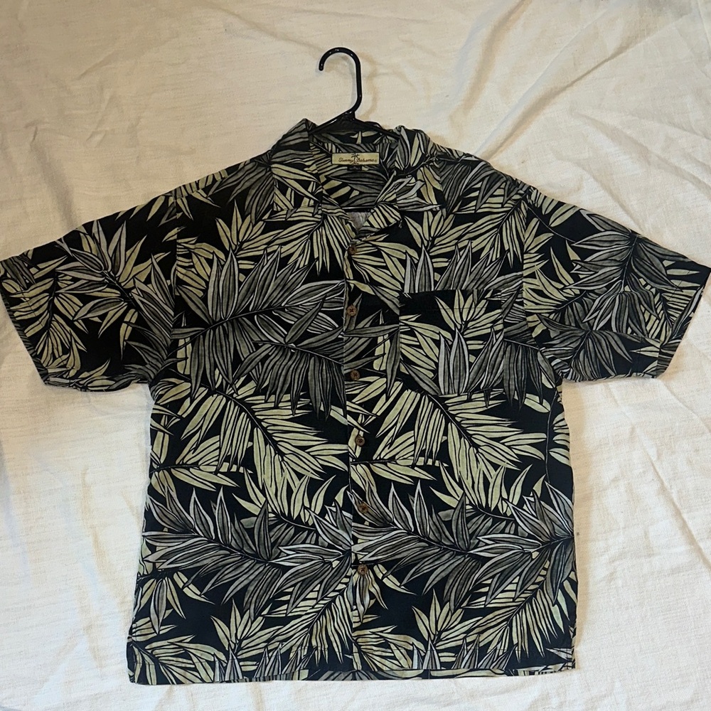 Tommy Bahama Black and Green Leaf Print Shirt
